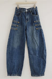 Button-Detail High-Waist Barrel Jeans
