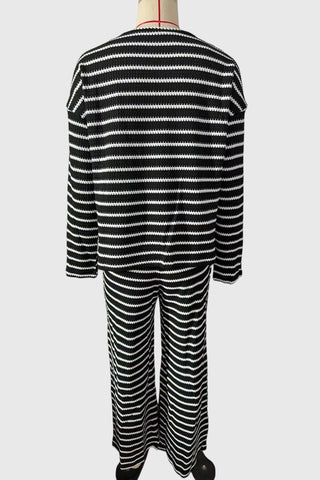 Striped Knit Crew Neck Pants Set