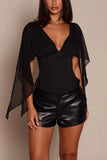 V-Neck Draped Sleeve Blouse