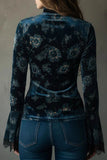 Floral Velvet Lace V-Neck Bell Sleeve Blouse