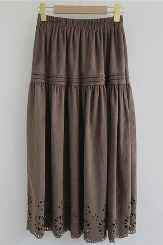 Smocked Waist Hollow-Out Midi Skirt