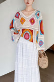 Crochet Patchwork V-Neck Sweater