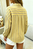 Striped Button-Up Ruffled Blouse