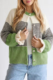 Striped Button-Front Ruffle Cuff Cardigan