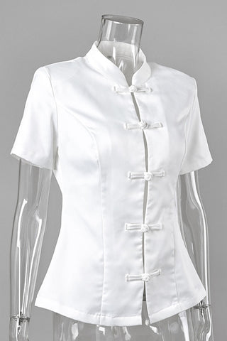 Frog Button Mandarin Collar Shirt