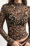 Ruffle Mock Neck Leopard Long Sleeve Top