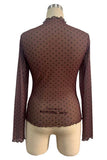 Sheer Polka Dot Mock Neck Long Sleeve Top
