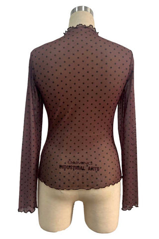 Sheer Polka Dot Mock Neck Long Sleeve Top