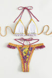Patterned Triangle Bikini Set
