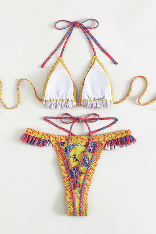 Patterned Triangle Bikini Set