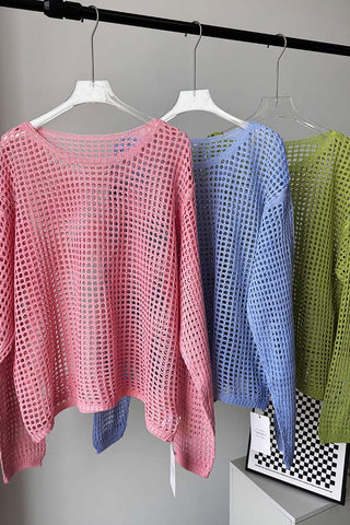 Long-Sleeve Crochet Knit Top