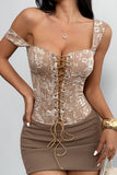 Floral Lace-Up Square Neck Crop Tank Top