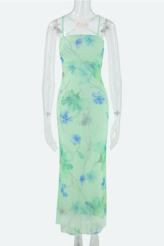 Floral Tie-Back Open Back Maxi Vacation Dress