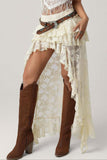 Ruffle Asymmetric High-Low Midi Skirt