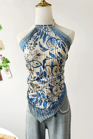 Pleated Halter Tank Top