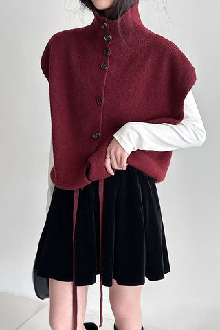 Collared Ribbed Knit Button-Front Vest