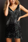 Sequin Fringe V-Neck Sleeveless Mini Dress