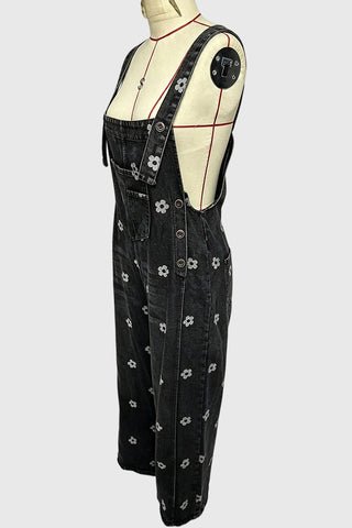 Floral Wide-Leg Denim Overalls