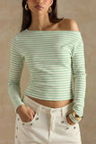 Ribbed One-Shoulder Striped Long Sleeve Top