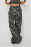 Camouflage Print Wide-Leg Straight Jeans