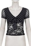 Polka Dot Sheer Lace Bow T-Shirt