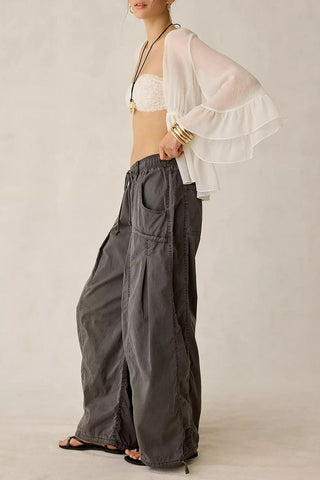 Drawstring Elastic Waist Wide Leg Pants