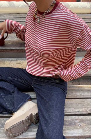 Striped Long Sleeve Crew Neck T-Shirt