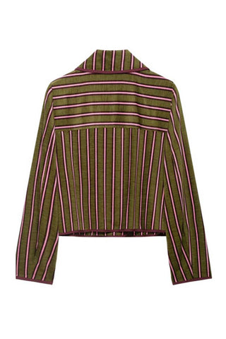 Striped Peter Pan Collar Toggle Jacket