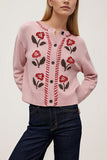 Floral Intarsia Knit Button-Front Cardigan