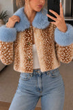 Faux Fur Collar Spot Print Button Jacket