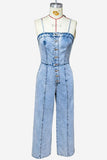 Strap-Detail Button-Front Jumpsuit