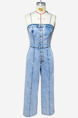 Strap-Detail Button-Front Jumpsuit