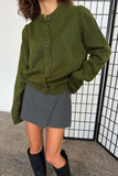 Ribbed Crew Neck Button-Front Cardigan
