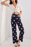 Polka Dot Button High-Waist Straight Jeans