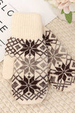 Snowflake Knit Ribbed Cuff Mittens
