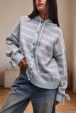 Striped Hooded Button-Front Knit Cardigan