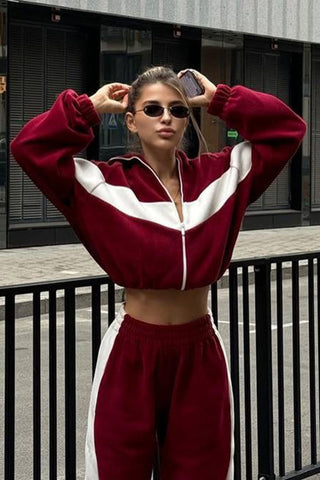 Colorblock Zip-Up Hoodie and Pants Activewear Set