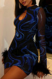 Sheer Sleeve Keyhole Bodycon Mini Dress