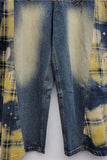 Graphic Plaid Wide Leg Jeans