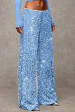 Sequin Drawstring Wide-Leg Casual Pants