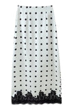 Polka Dot Lace Hem Midi Skirt