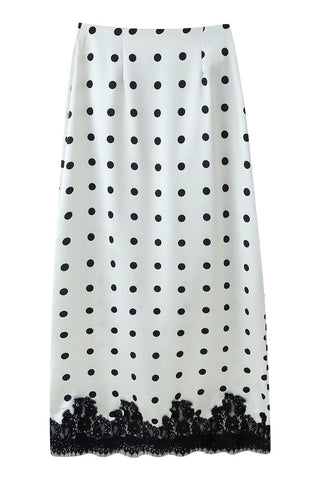 Polka Dot Lace Hem Midi Skirt