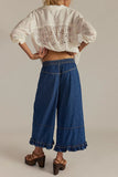 Ruffle Hem Wide-Leg Baggy Jeans