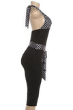 Striped Halter Tie-Waist Capri Jumpsuit