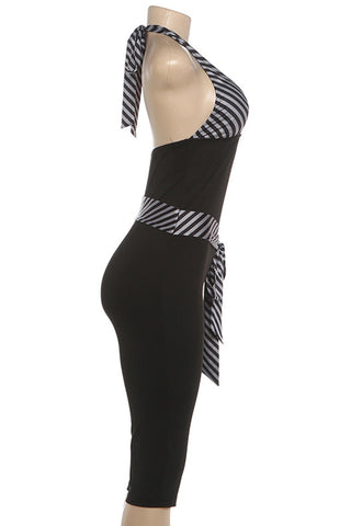 Striped Halter Tie-Waist Capri Jumpsuit
