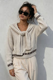 Tie-Neck Patterned Knit Sweater