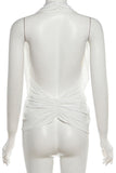 Ruched Front Deep V-Neck Sleeveless Tank