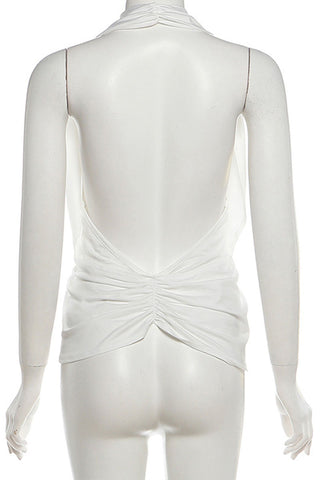 Ruched Front Deep V-Neck Sleeveless Tank