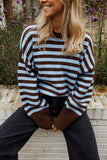 Striped Crew Neck Drop Shoulder Sweater