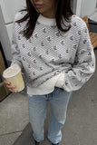 Bird Motif Crew Neck Knit Sweater